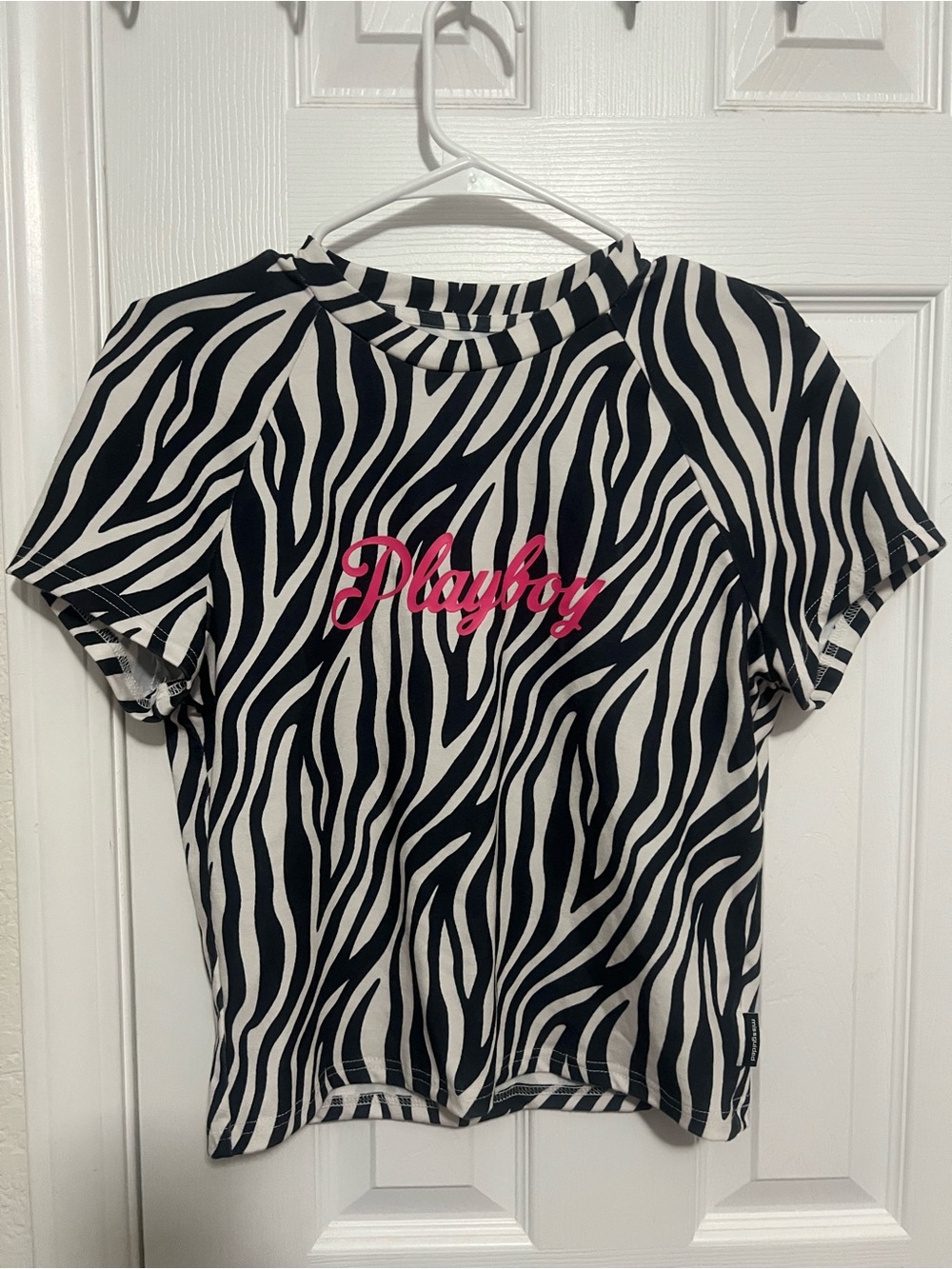 NWOT PlayboyxMisguided Zebra Print Tee with Pink Logo